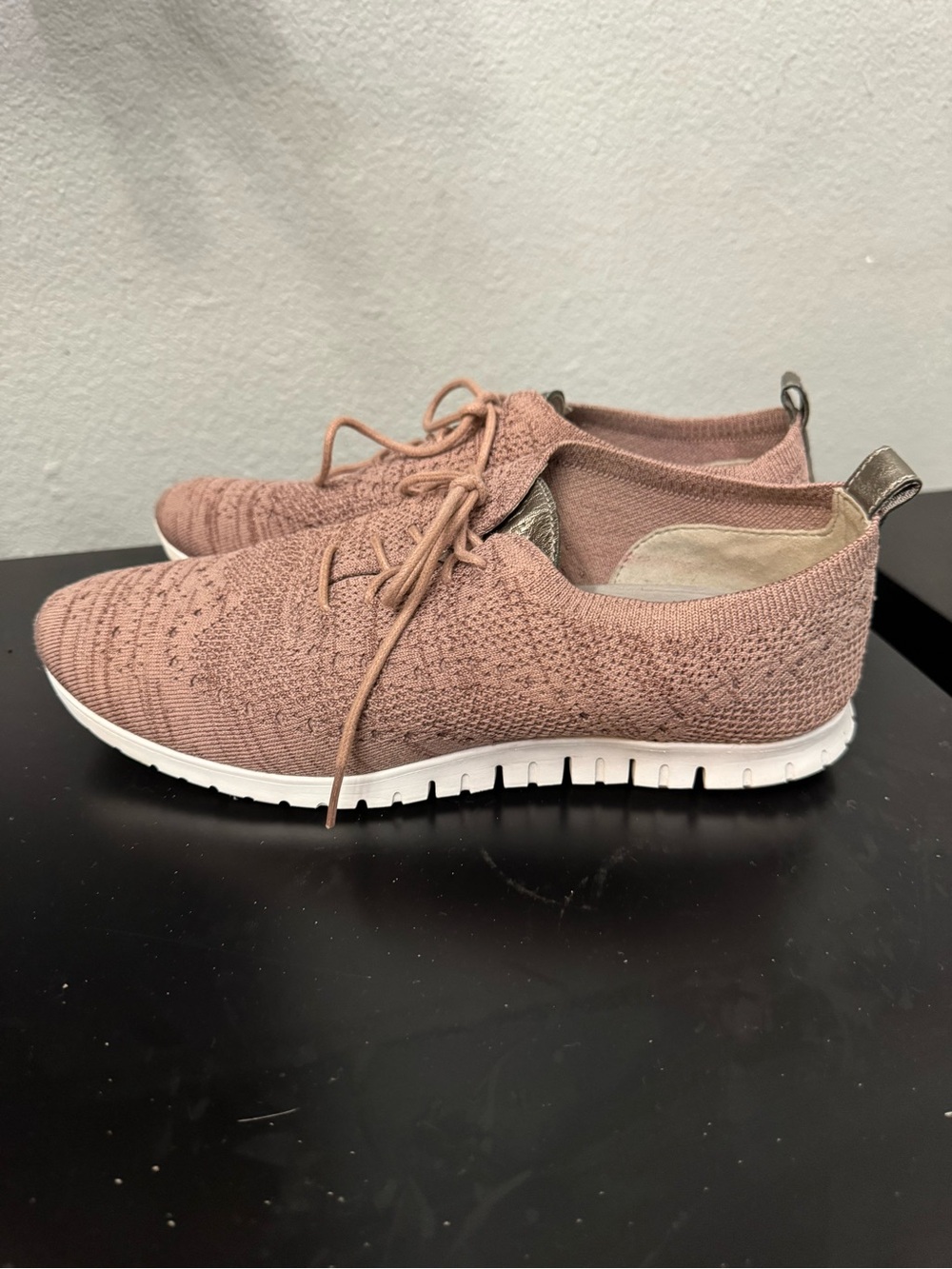 Cole Haan Knit Lace-Up Sneakers in Dusty Pink with White Sole